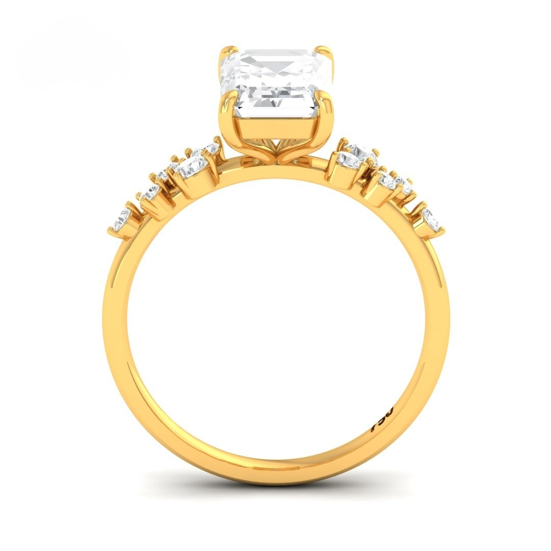 Lina Emerald Cut Diamond Engagement Ring With Diamond Accent Band