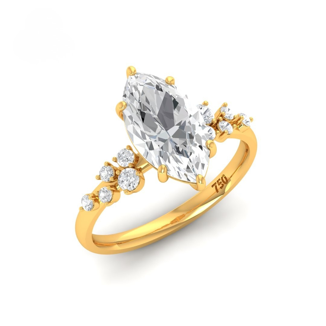 Lina Marquise Cut Diamond Engagement Ring With Diamond Accent Band