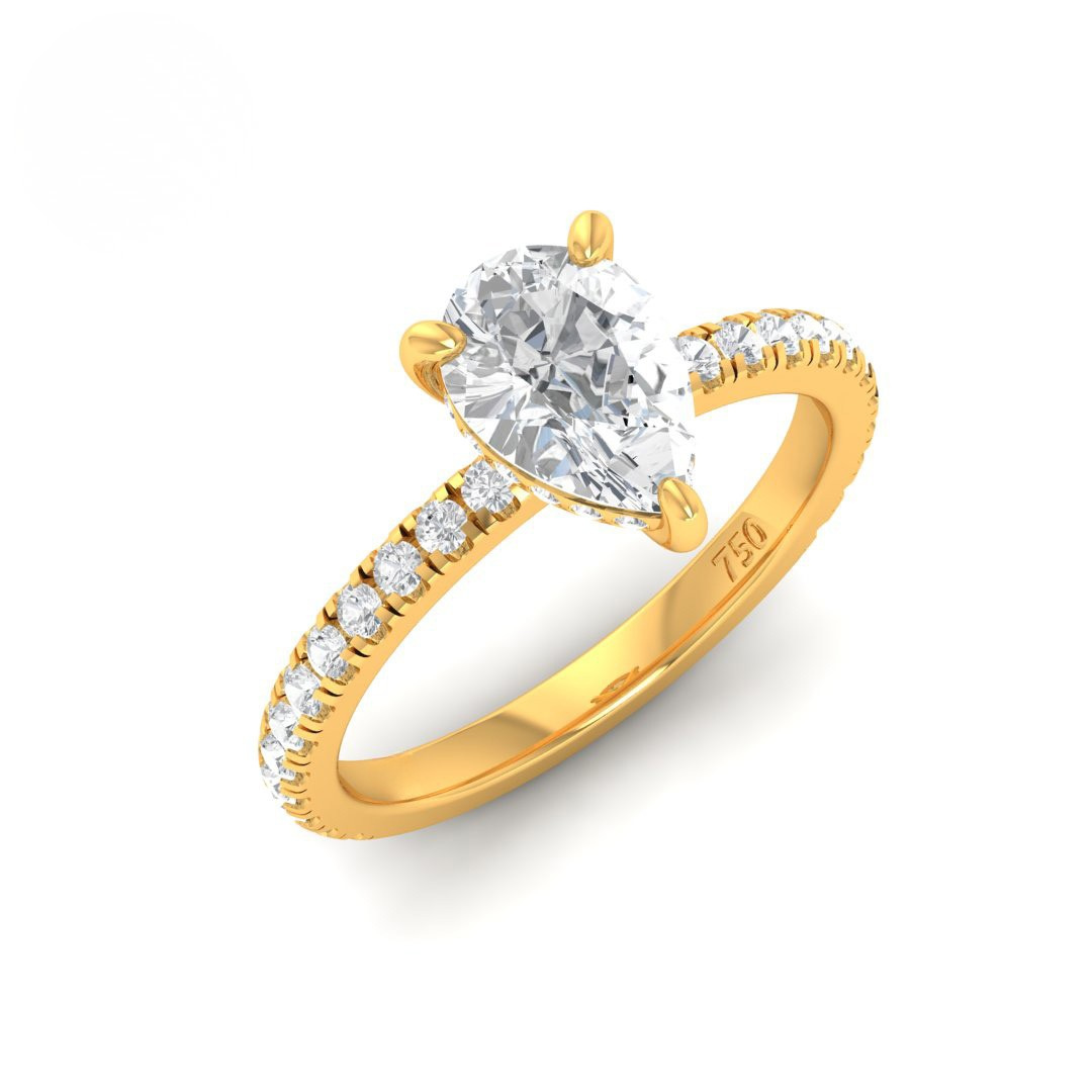 Lila Pear Cut Diamond Engagement Ring with Diamond Hidden Halo and Diamond Band
