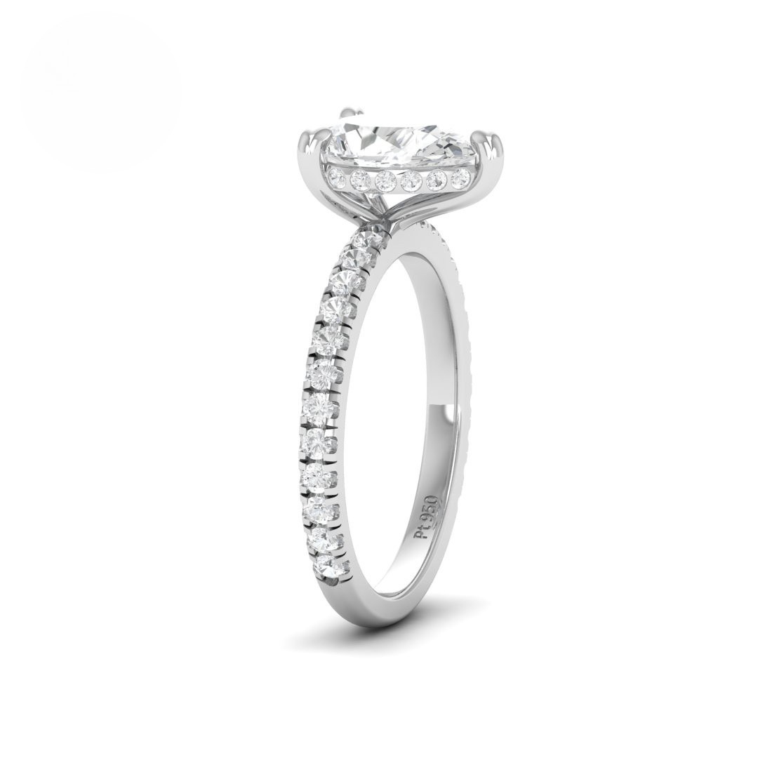 Lila Pear Cut Diamond Engagement Ring with Diamond Hidden Halo and Diamond Band