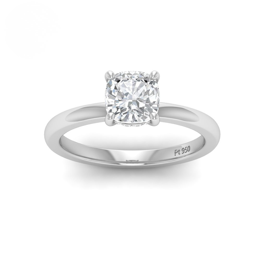 Kiara Cushion Cut Diamond With Hidden Halo Engagement Ring