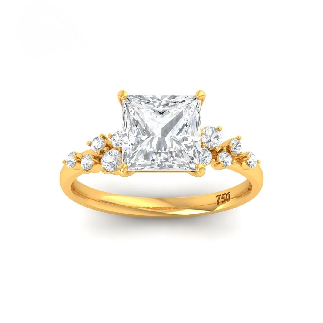 Lina Princess Cut Diamond Engagement Ring With Diamond Accent Band