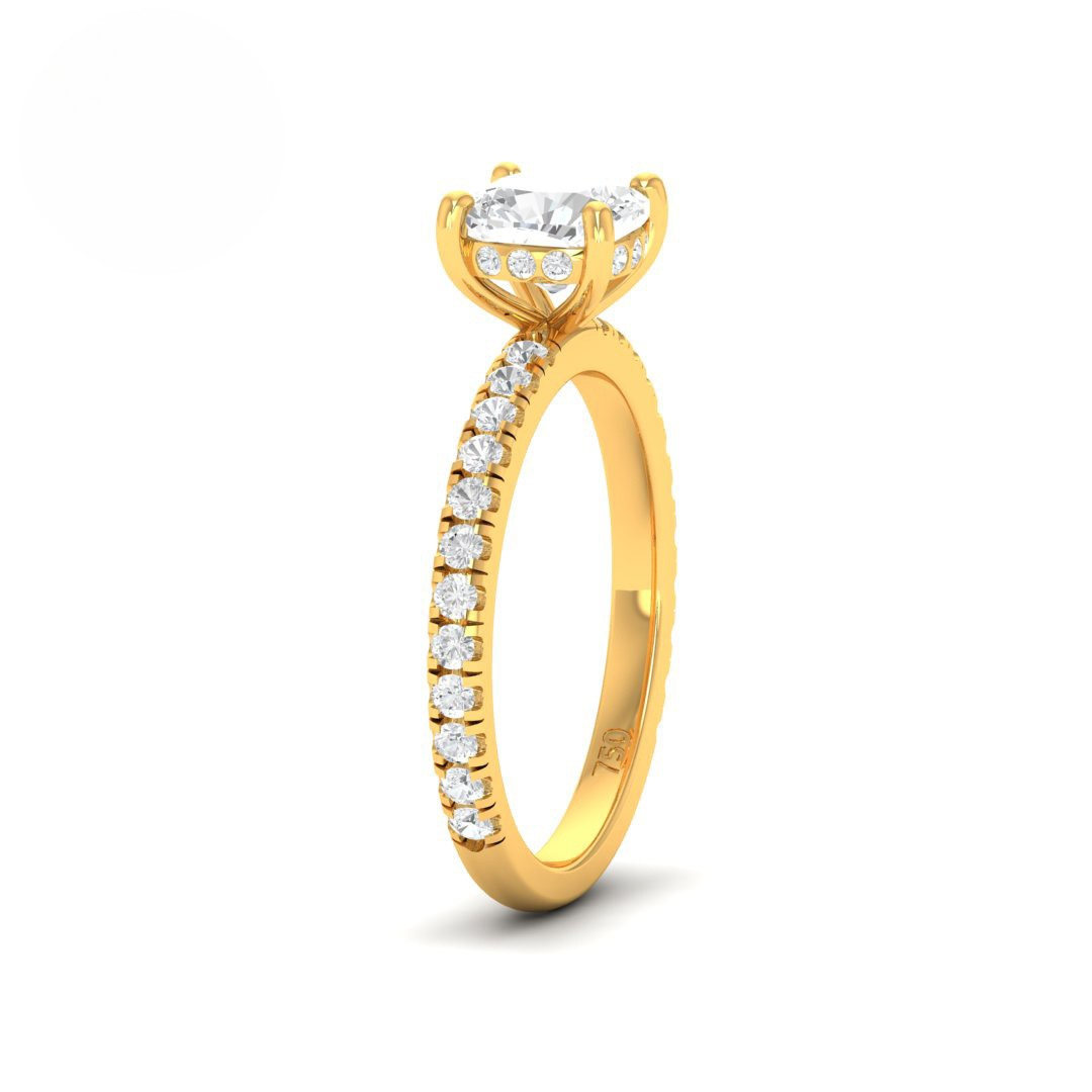 Lila Cushion Cut Diamond Engagement Ring with Diamond Hidden Halo and Diamond Band