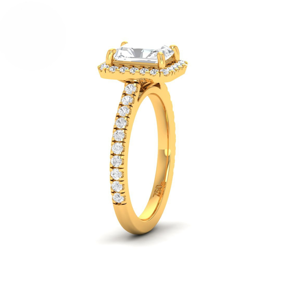 Belle Radiant Cut Diamond Engagement Ring with Diamond Halo & Diamond Band