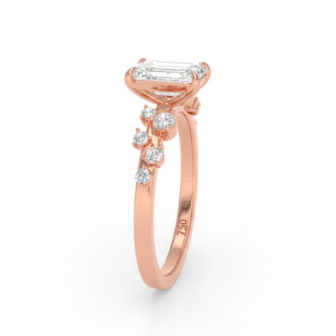 Lina Emerald Cut Diamond Engagement Ring With Diamond Accent Band