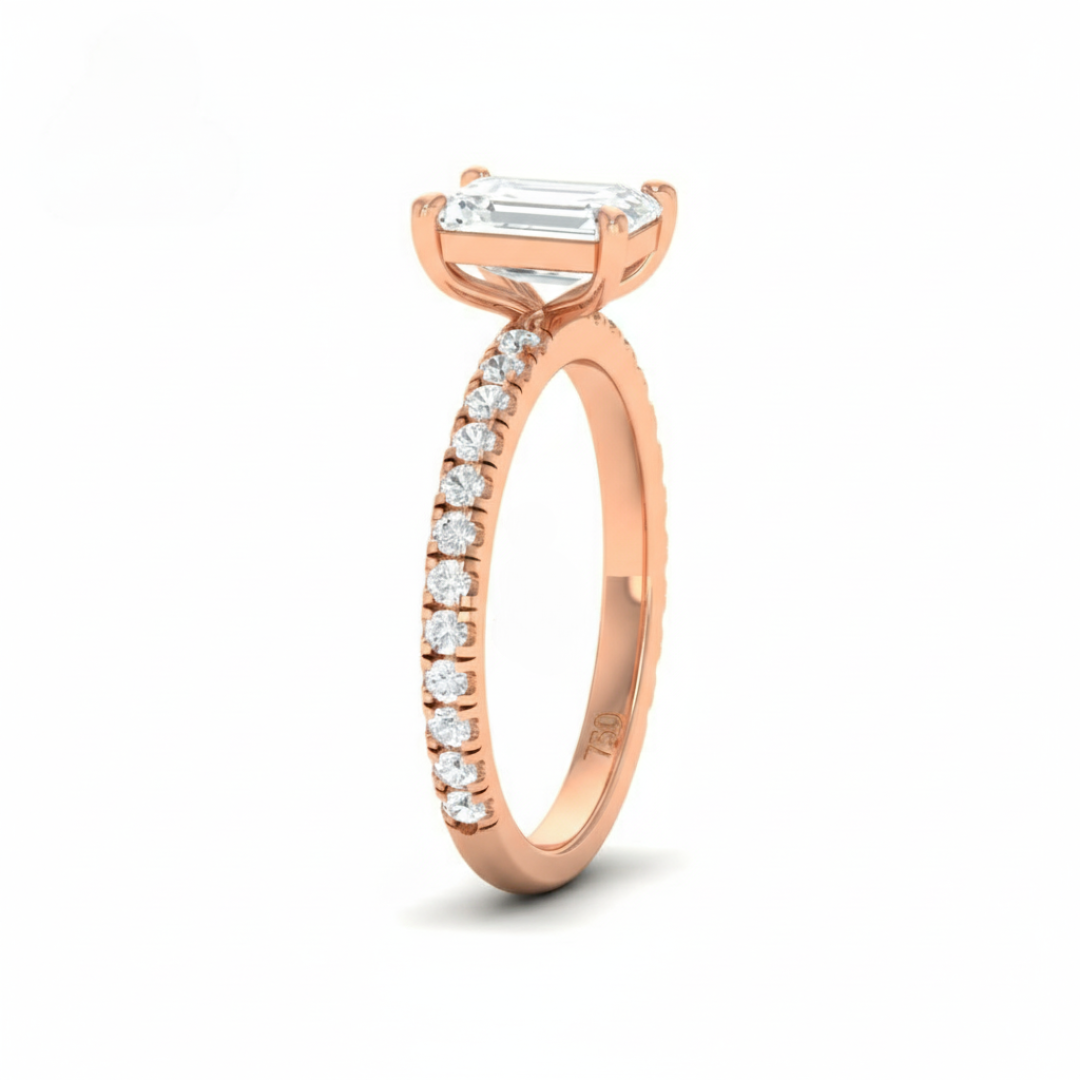 Athena Emerald With Diamond Band Engagement Ring