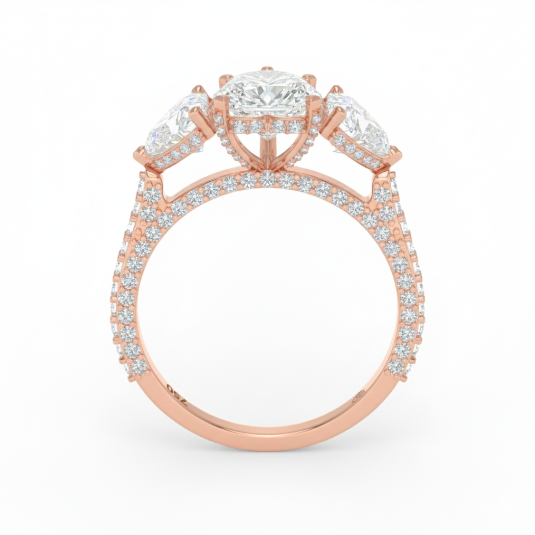 Vidhi Heart Cut Diamond Engagement Ring with Heart Cut Side Diamonds and 3D Diamond Band