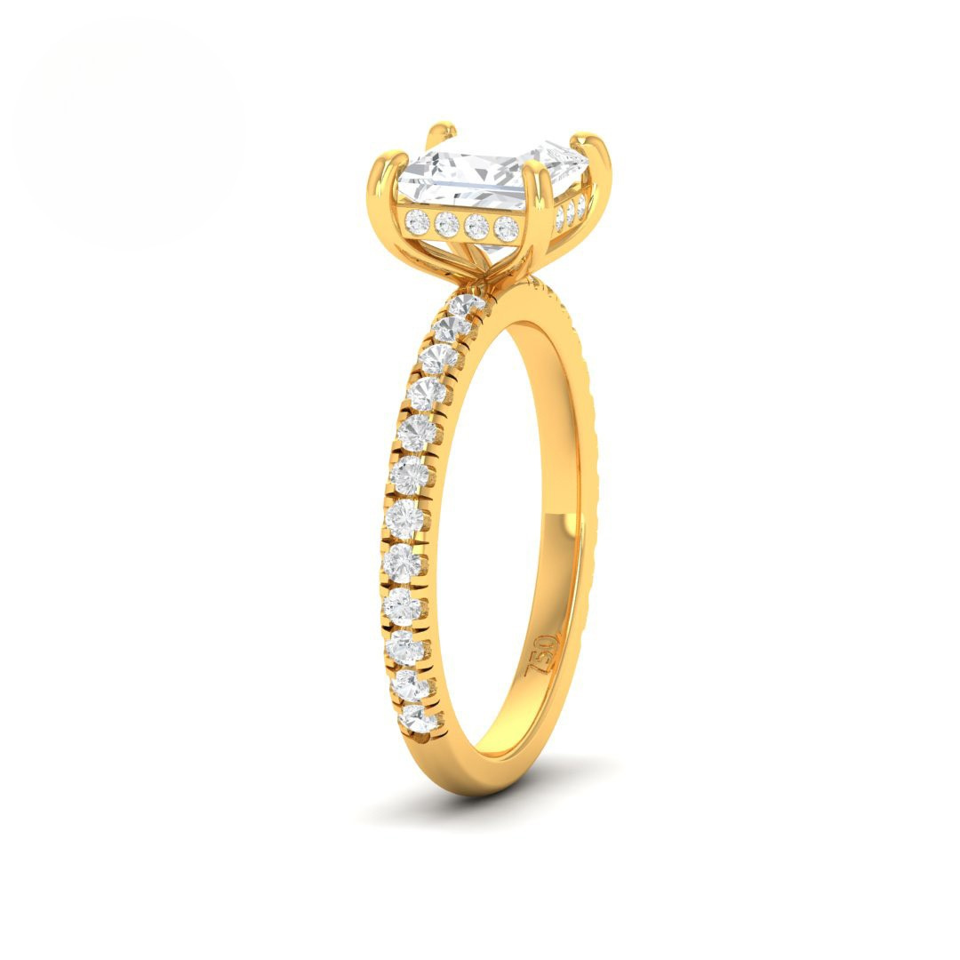 Lila Princess Cut Diamond Engagement Ring with Diamond Hidden Halo and Diamond Band
