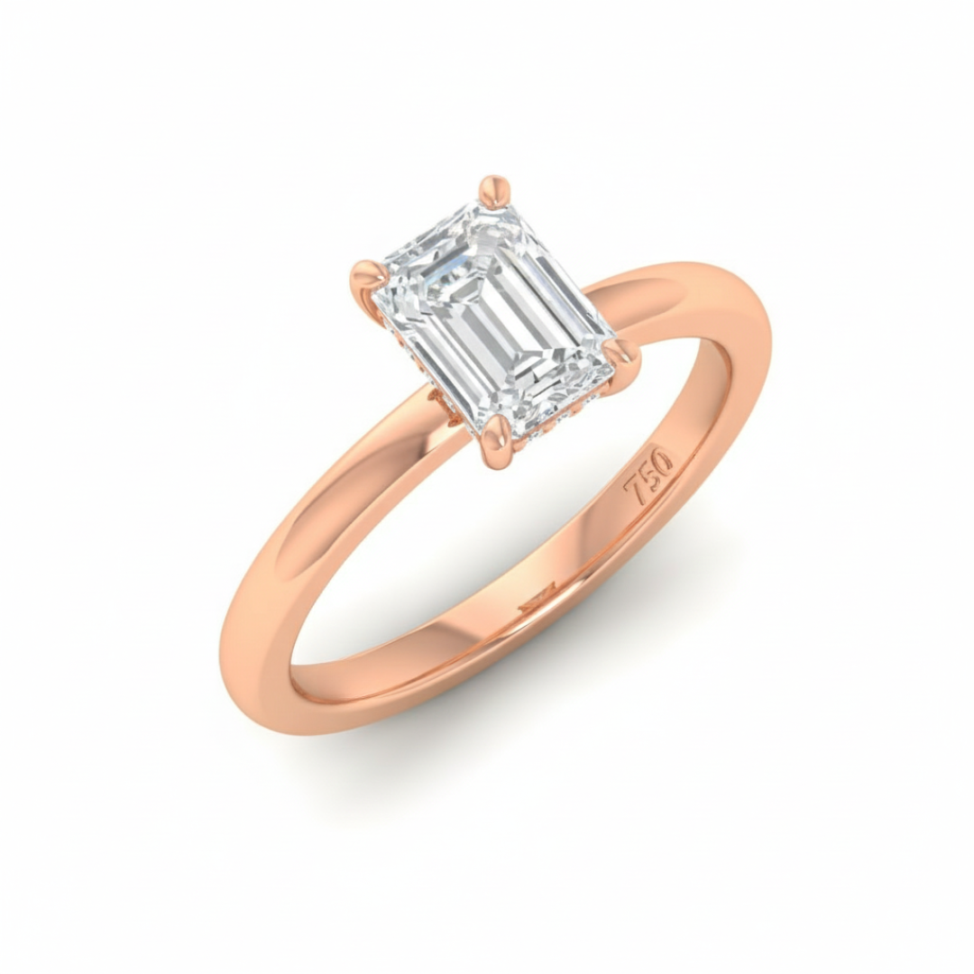 Kiara Emerald Cut Diamond With Hidden Halo Engagement Ring