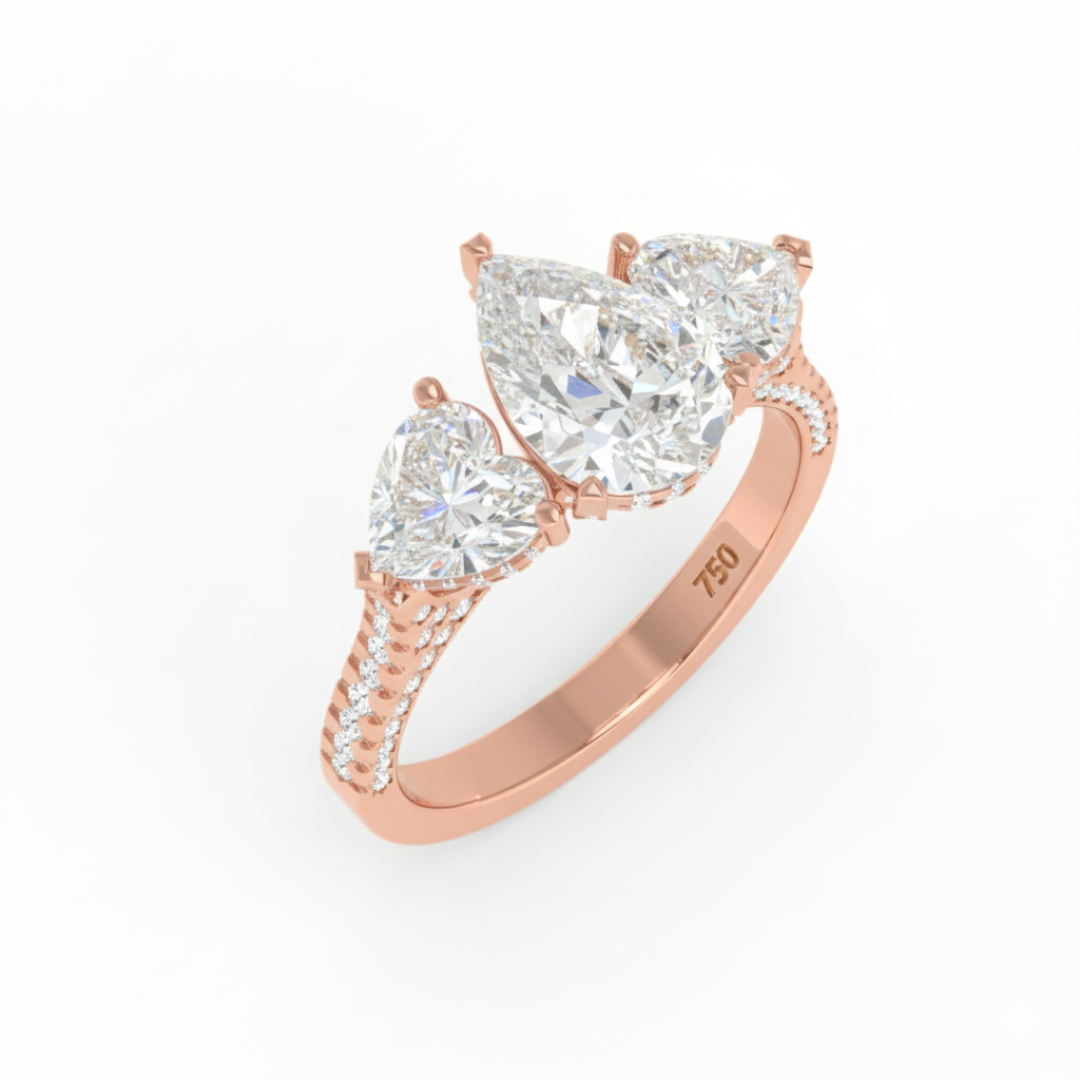 Vidhi Pear Cut Diamond Engagement Ring with Heart Cut Side Diamonds and 3D Diamond Band