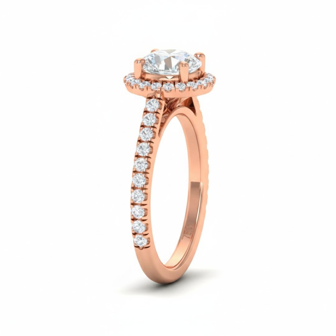 Belle Round Cut Diamond Engagement Ring with Diamond Halo & Diamond Band
