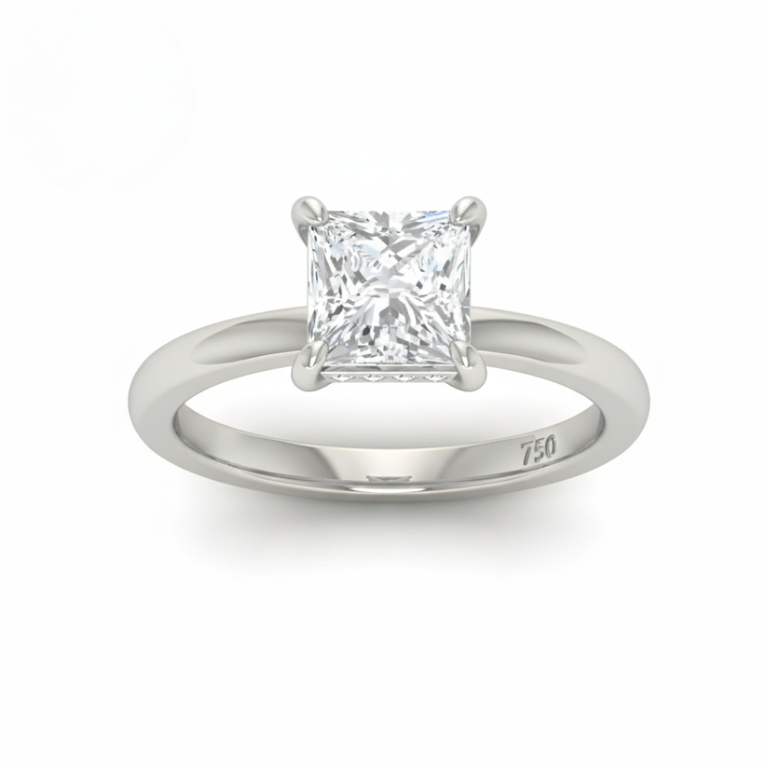 Kiara Princess Cut Diamond With Hidden Halo Engagement Ring