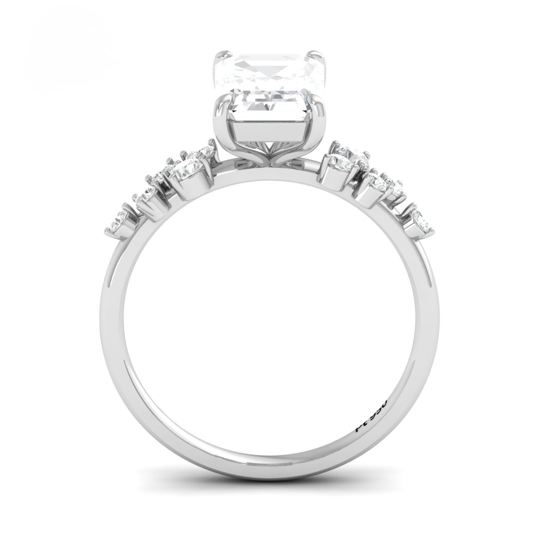 Lina Emerald Cut Diamond Engagement Ring With Diamond Accent Band