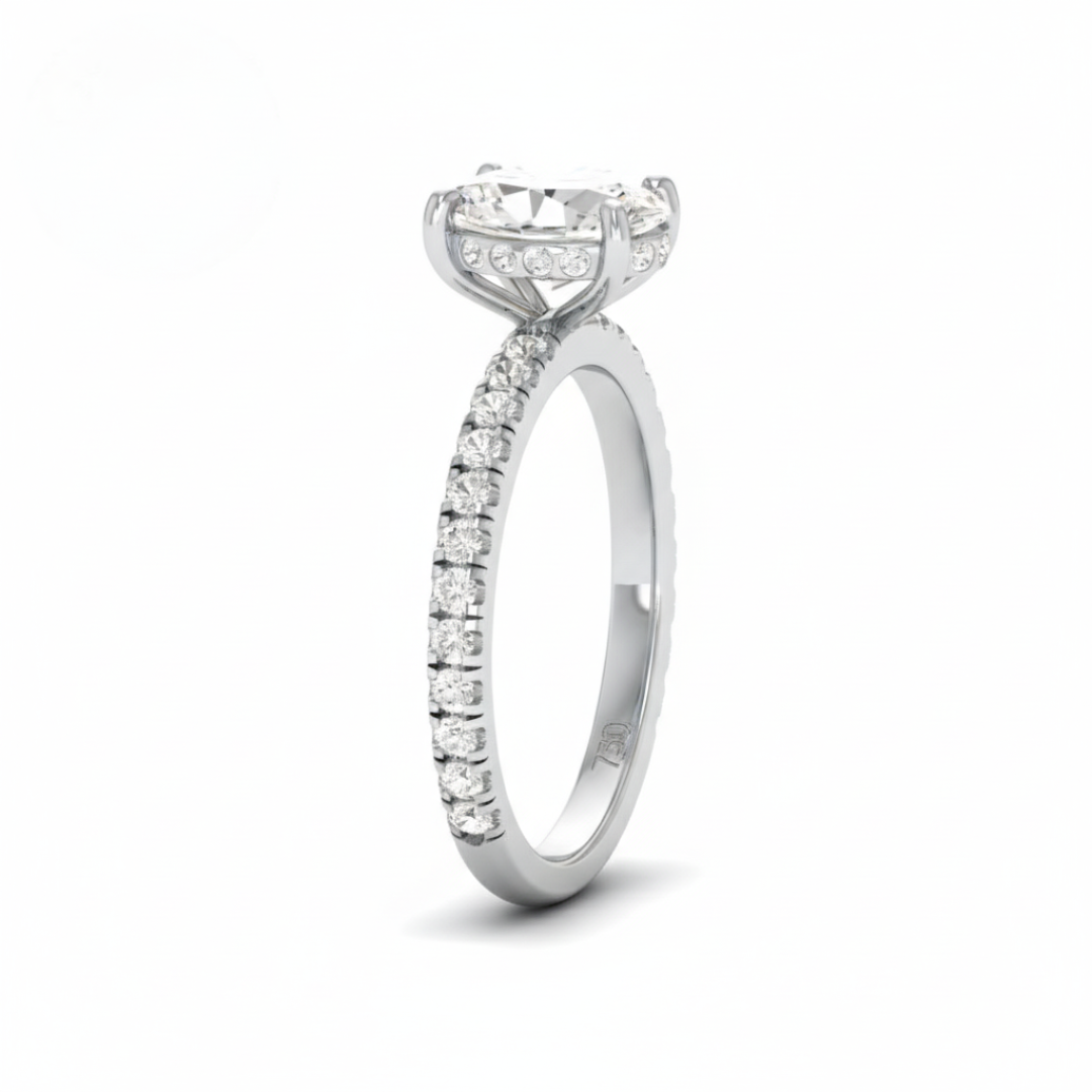 Lila Oval Cut Diamond Engagement Ring with Diamond Hidden Halo and Diamond Band