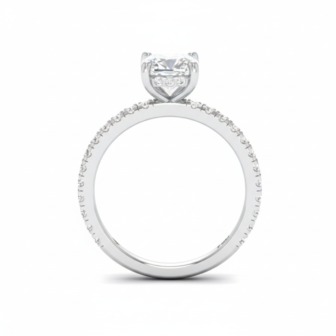 Lila Cushion Cut Diamond Engagement Ring with Diamond Hidden Halo and Diamond Band