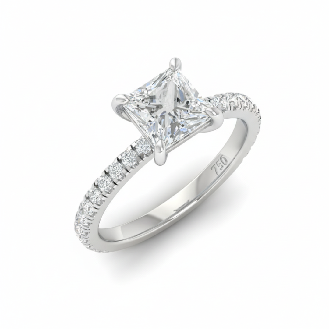Athena Princess With Diamond Band Engagement Ring