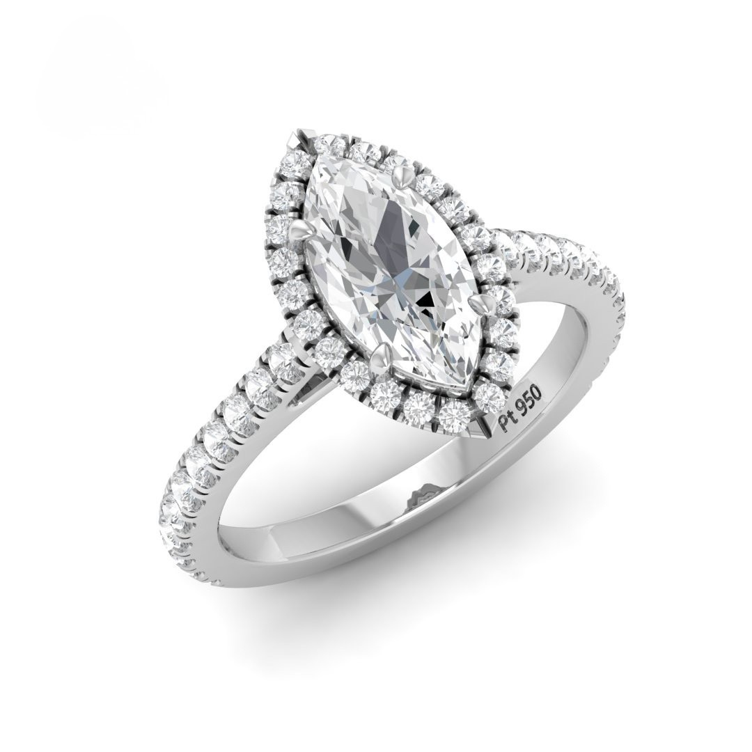 Belle Marquise Cut Diamond Engagement Ring with Diamond Halo & Diamond Band