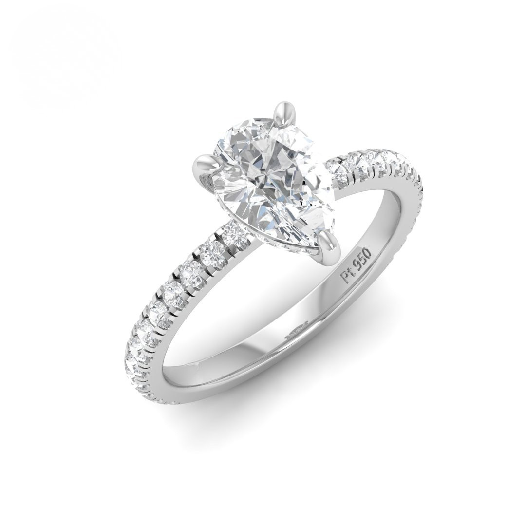 Lila Pear Cut Diamond Engagement Ring with Diamond Hidden Halo and Diamond Band