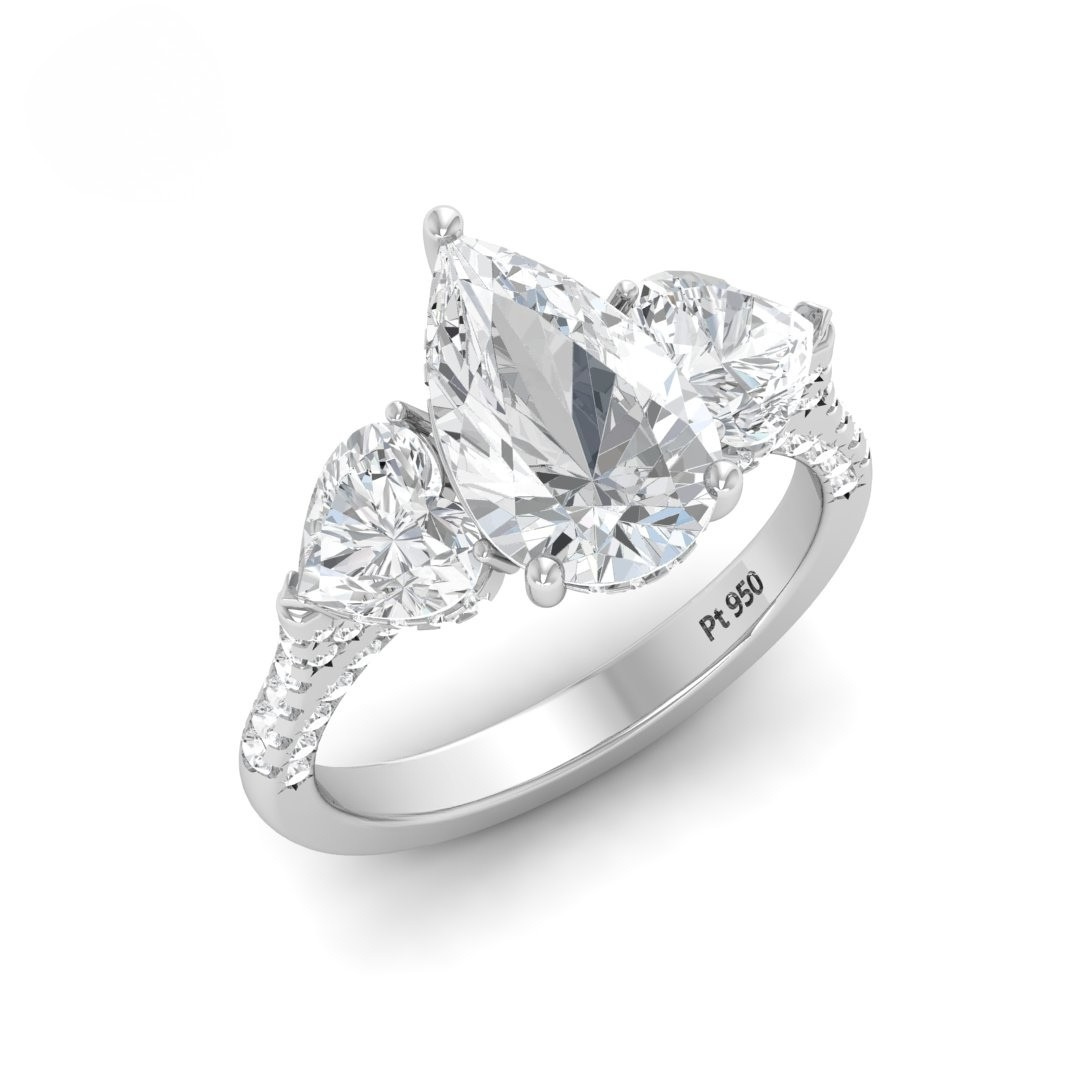 Vidhi Pear Cut Diamond Engagement Ring with Heart Cut Side Diamonds and 3D Diamond Band