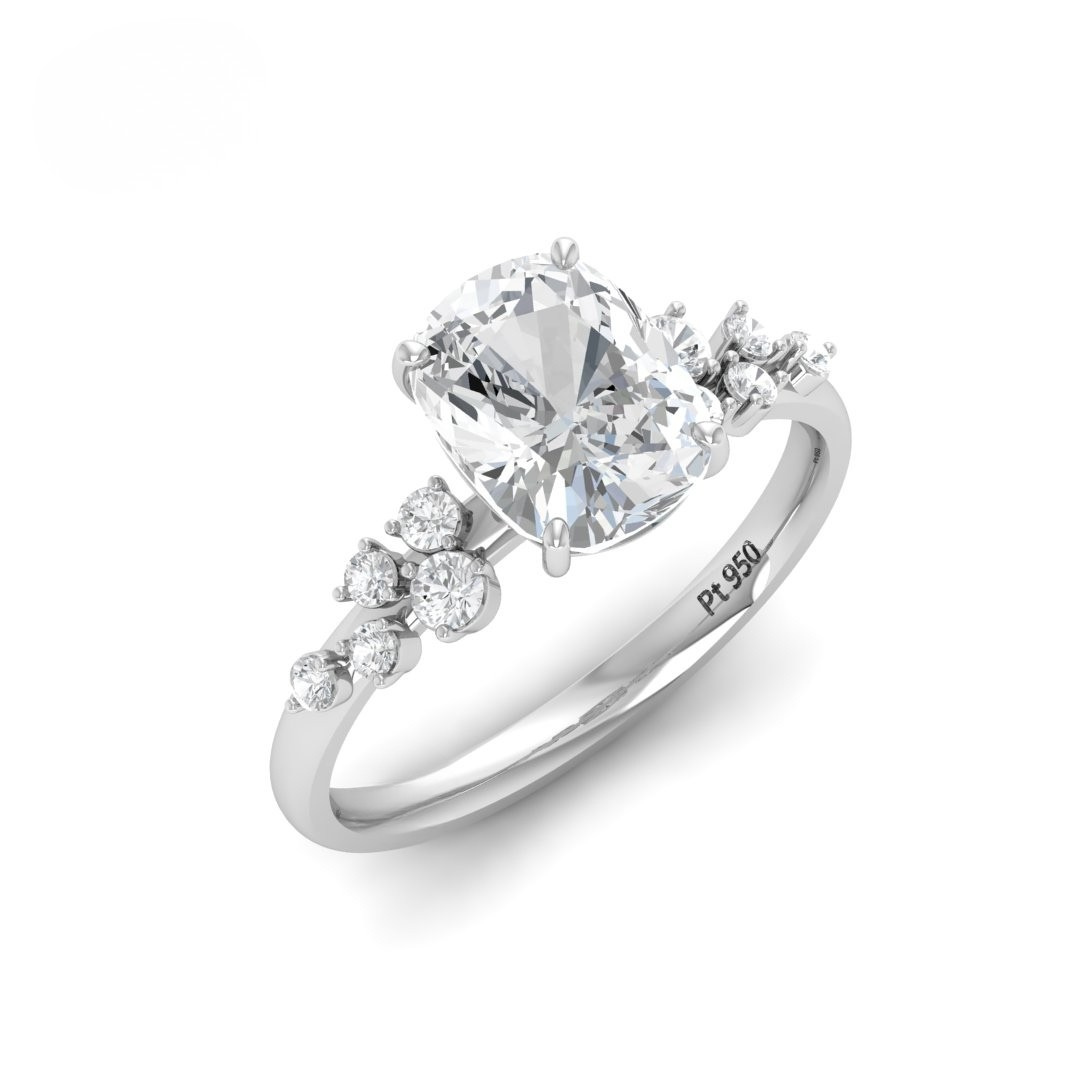 Lina Cushion Cut Diamond Engagement Ring With Diamond Accent Band
