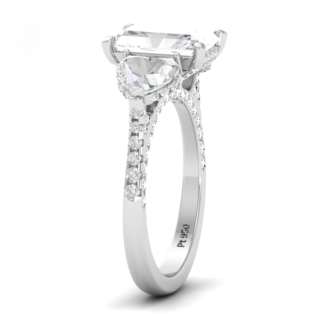 Vidhi Radiant Cut Diamond Engagement Ring with Heart Cut Side Diamonds and 3D Diamond Band