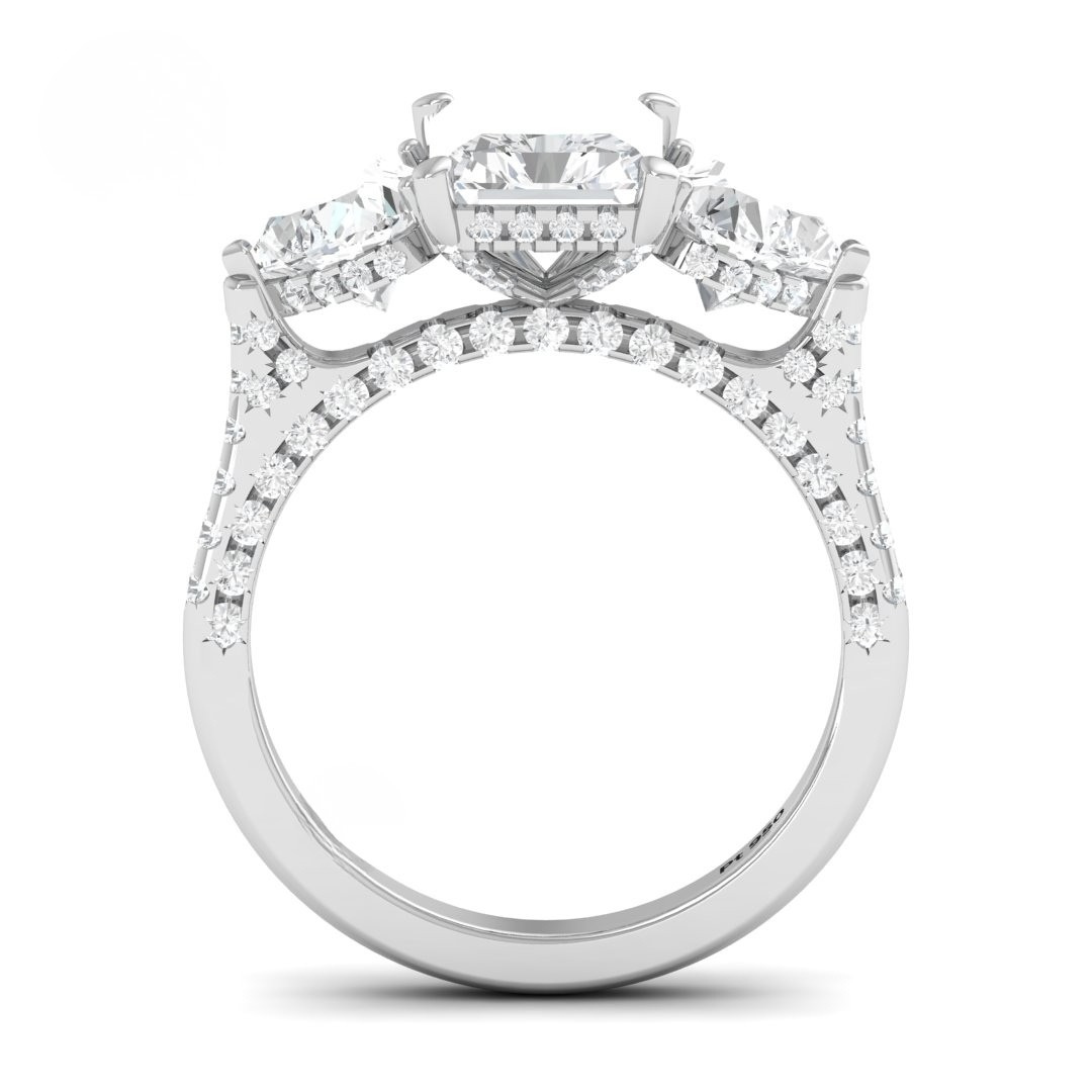 Vidhi Radiant Cut Diamond Engagement Ring with Heart Cut Side Diamonds and 3D Diamond Band