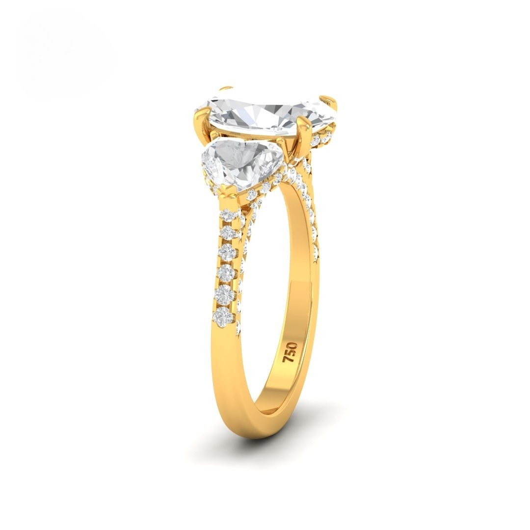 Vidhi Oval Cut Diamond Engagement Ring with Heart Cut Side Diamonds and 3D Diamond Band
