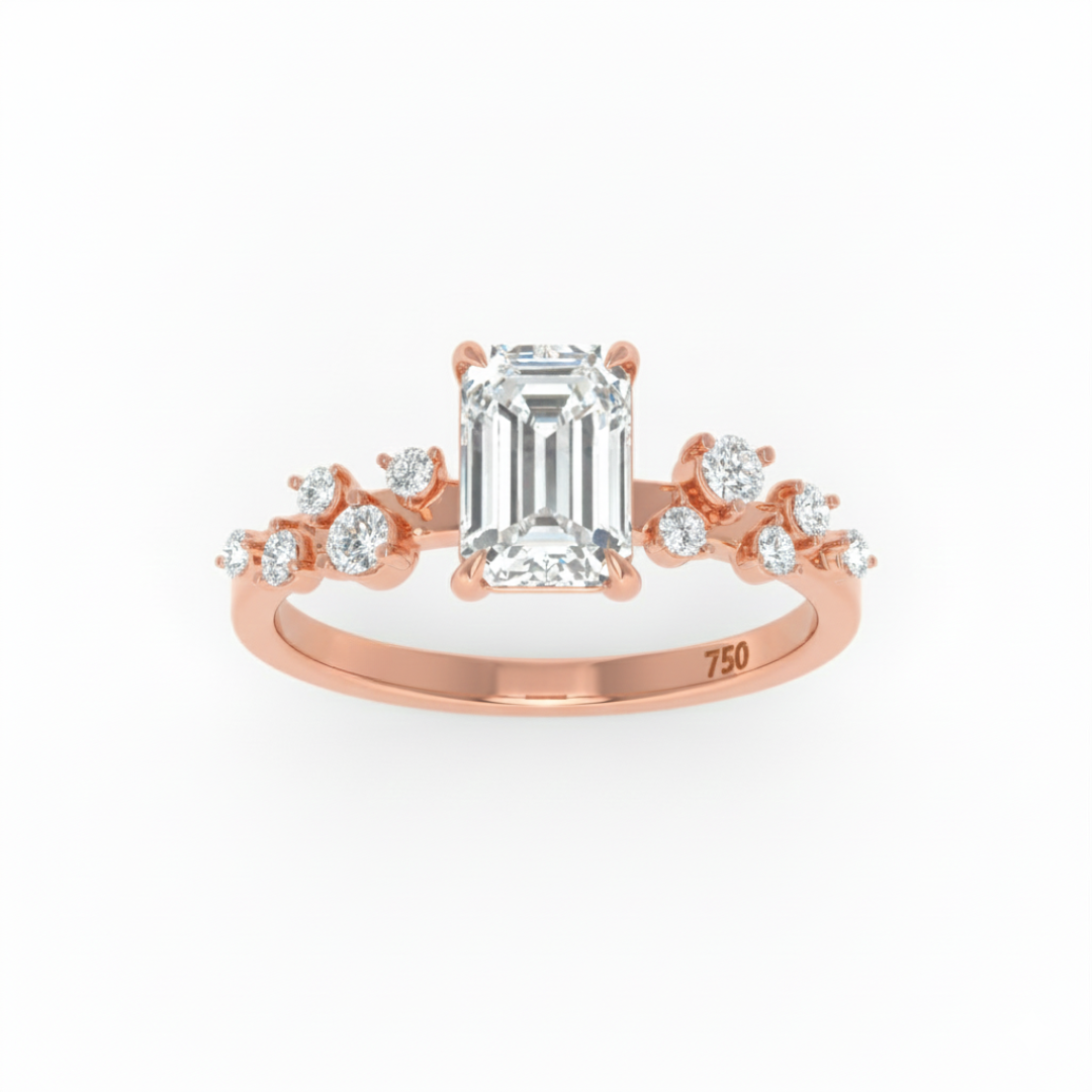 Lina Emerald Cut Diamond Engagement Ring With Diamond Accent Band