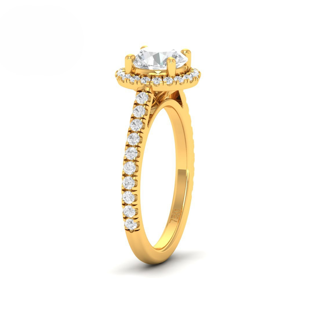 Belle Round Cut Diamond Engagement Ring with Diamond Halo & Diamond Band
