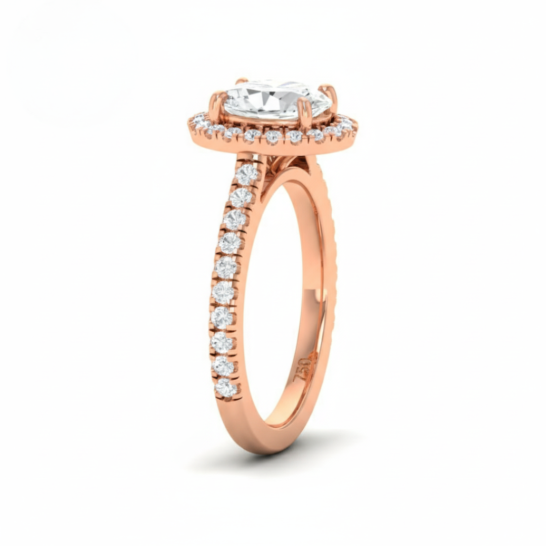 Belle Oval Cut Diamond Engagement Ring with Diamond Halo & Diamond Band