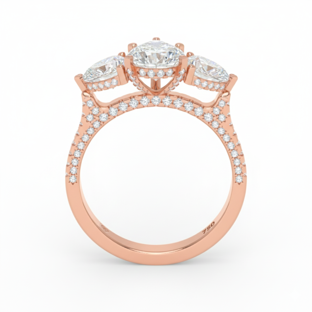 Vidhi Pear Cut Diamond Engagement Ring with Heart Cut Side Diamonds and 3D Diamond Band