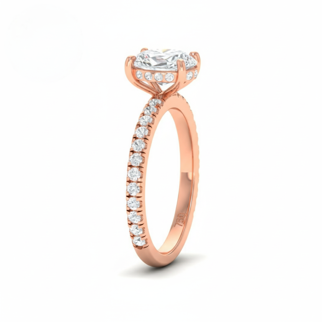 Lila Oval Cut Diamond Engagement Ring with Diamond Hidden Halo and Diamond Band