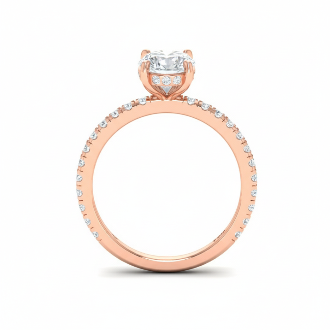Lila Oval Cut Diamond Engagement Ring with Diamond Hidden Halo and Diamond Band