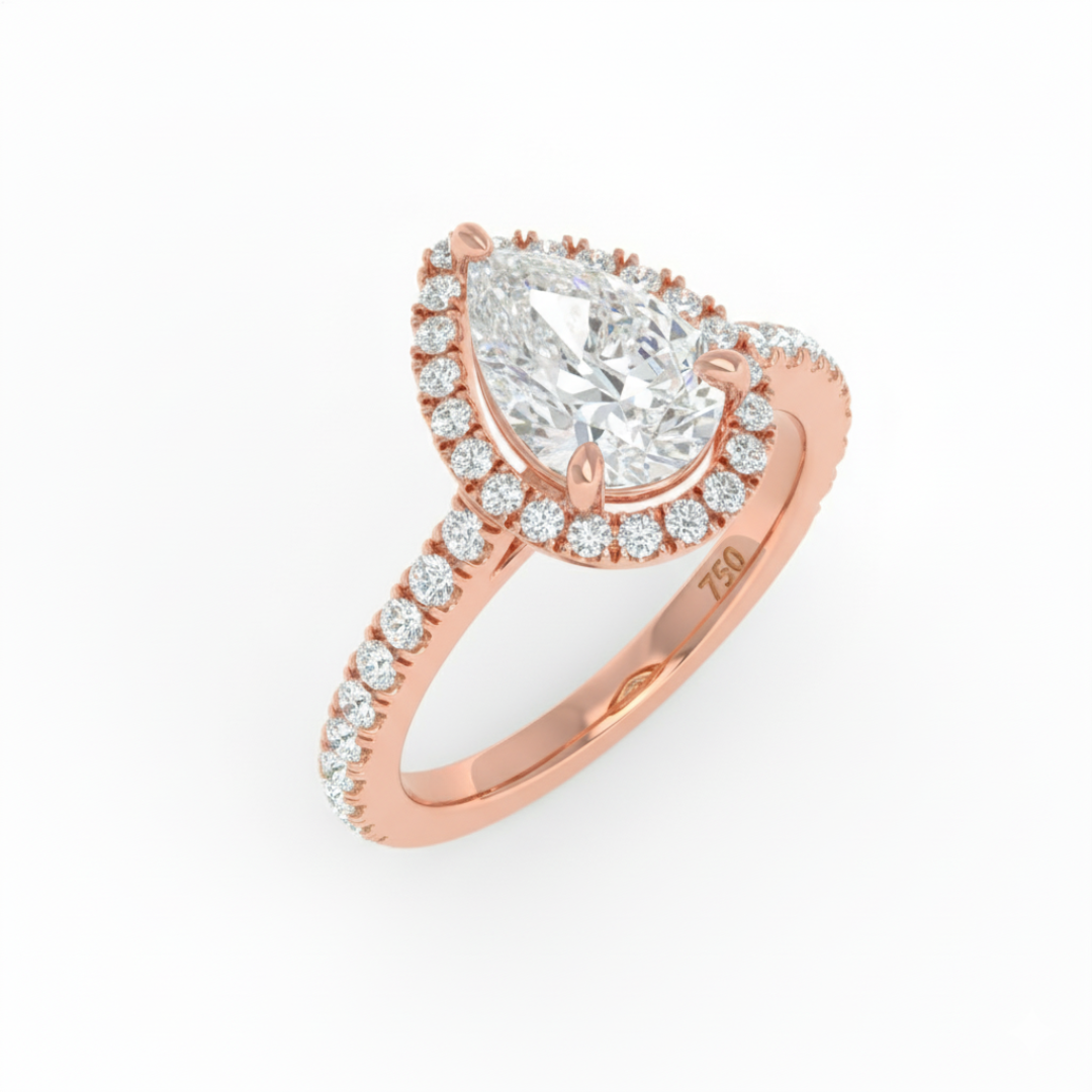 Belle Pear Cut Diamond Engagement Ring with Diamond Halo & Diamond Band