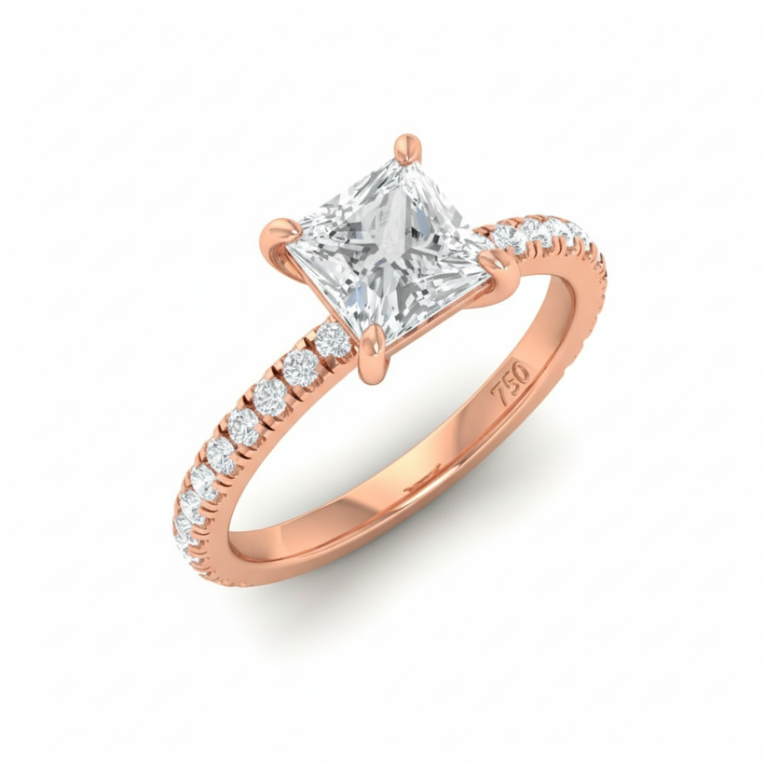 Athena Princess With Diamond Band Engagement Ring