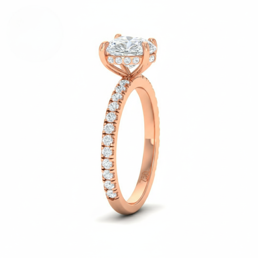 Lila Heart Cut Diamond Engagement Ring with Diamond Hidden Halo and Diamond Band