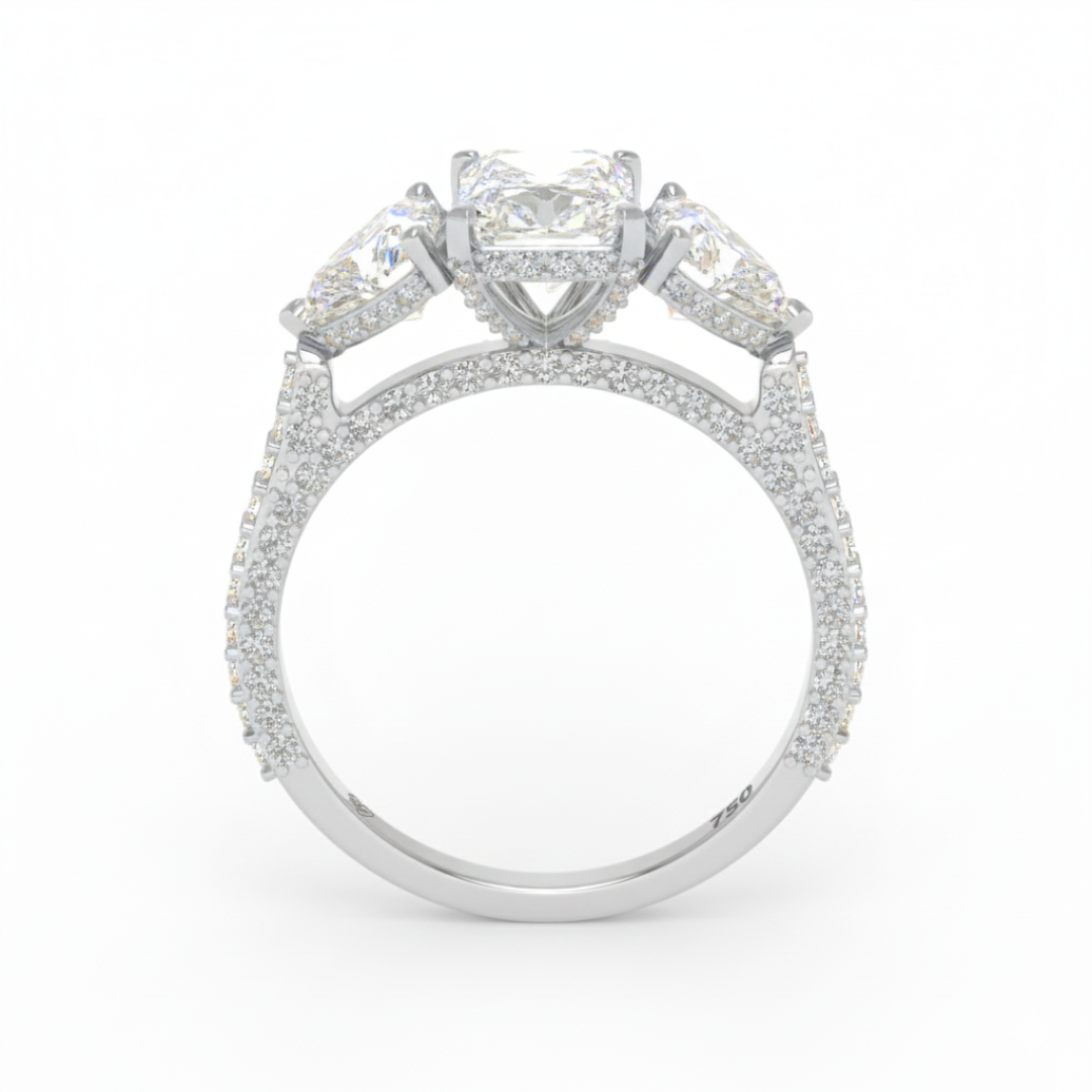 Vidhi Radiant Cut Diamond Engagement Ring with Heart Cut Side Diamonds and 3D Diamond Band