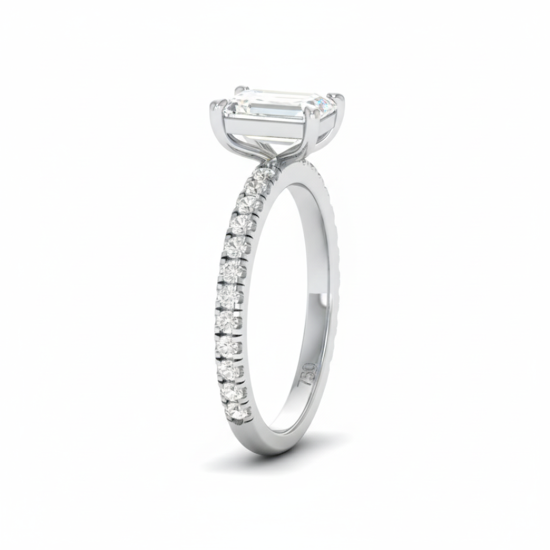 Athena Emerald With Diamond Band Engagement Ring